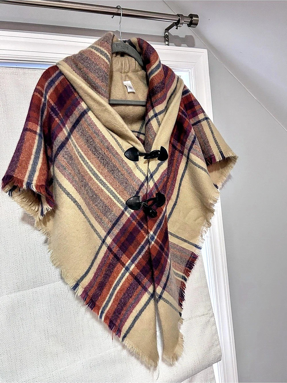 Plaid Toggle Wrap in Brown & Cream